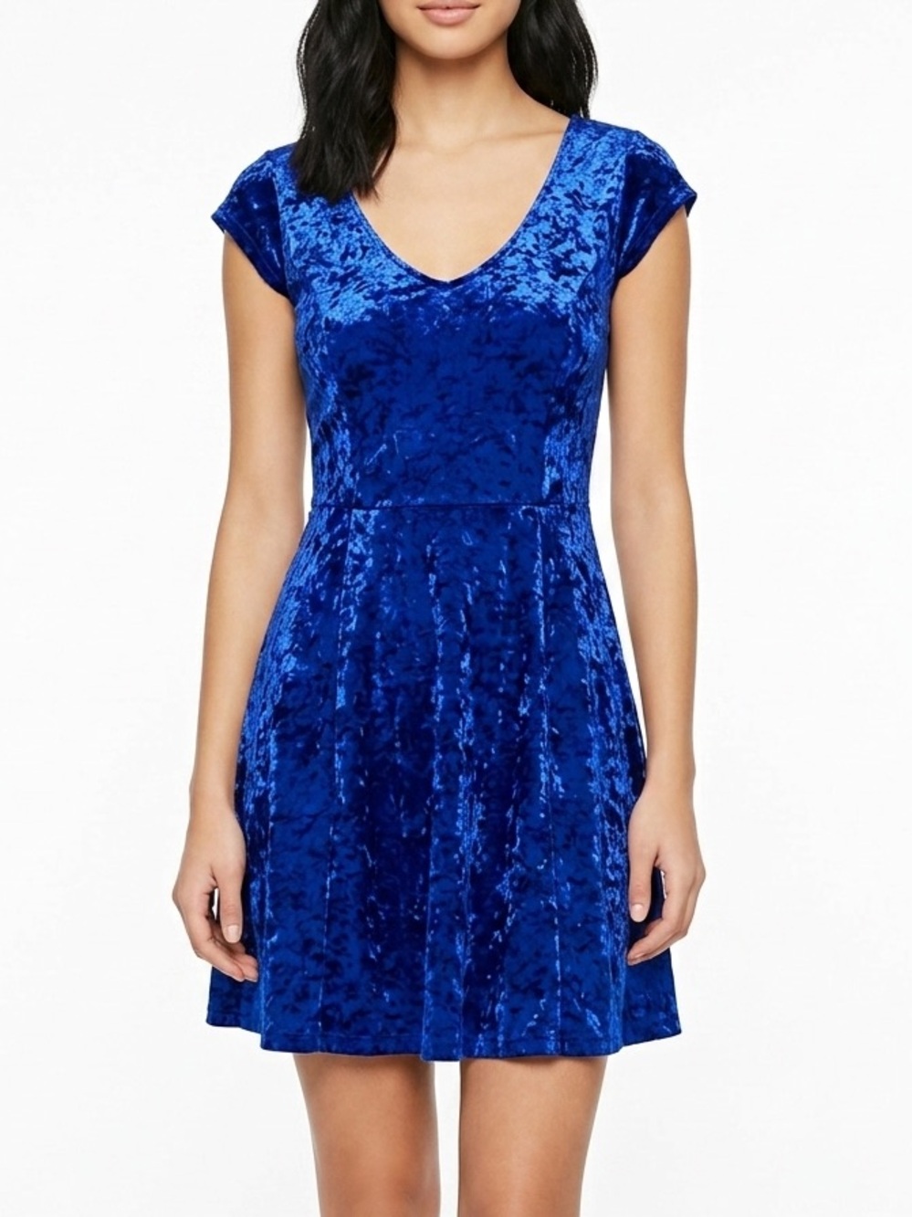Forever 21 Blue Velvet Skater Dress Small Open Back Party Mini